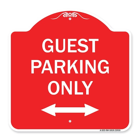 Signmission Guest Parking W/ Bidirectional Arrow, Red & White Aluminum Sign, 18" x 18", RW-1818-23930 A-DES-RW-1818-23930